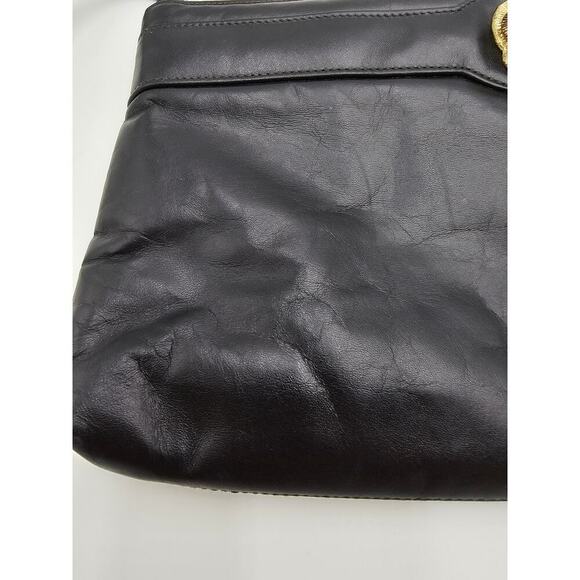 Vtg Ruth E Saltz Black Black and Gold Jaguar Leather Clutch with Hand Strap - Picture 2 of 13